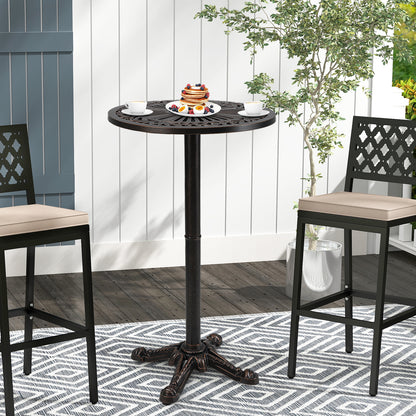 61 cm Patio Round Bar Table with Carved Texture-Bronze