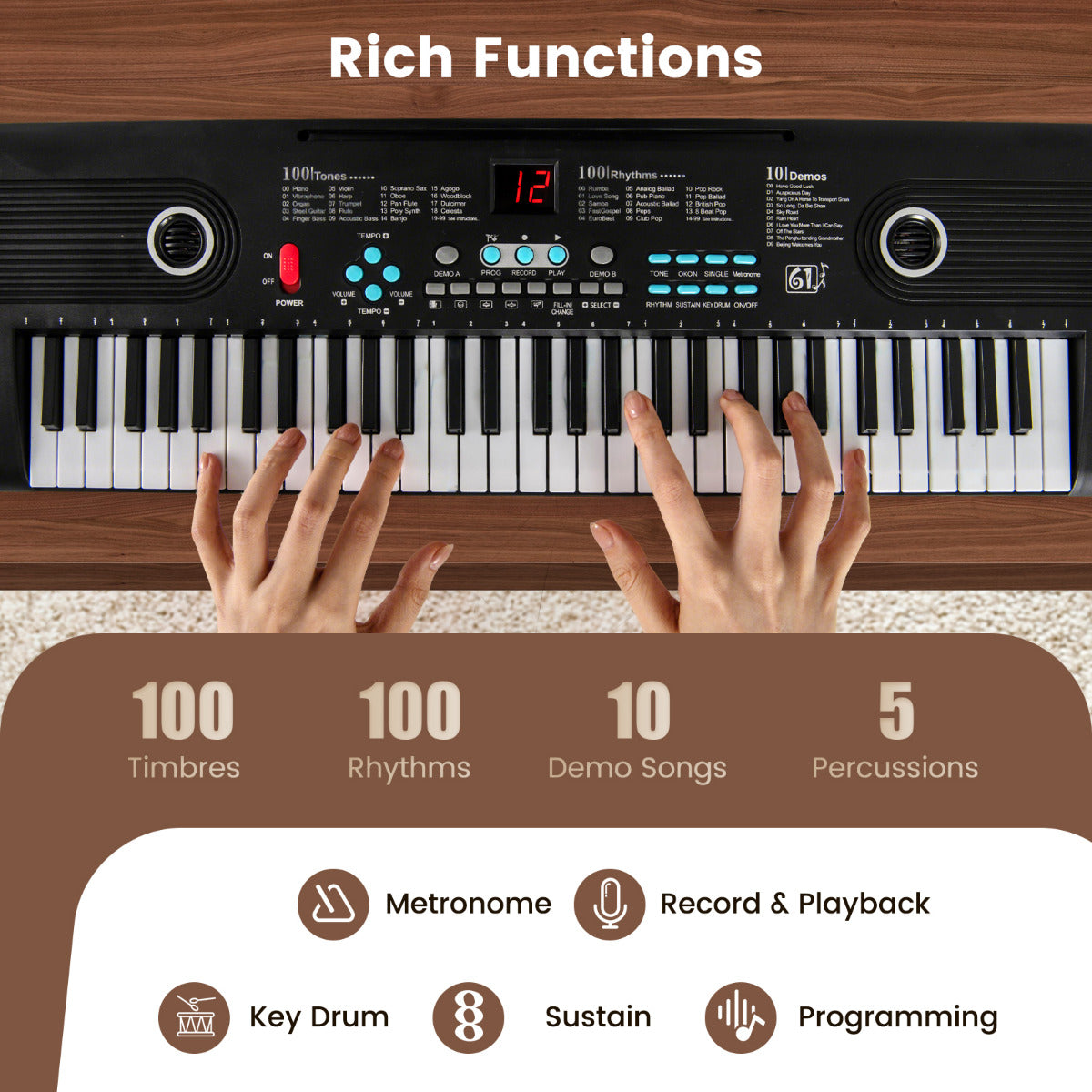61 Key Keyboard Piano with Music Stand for Beginners-Black