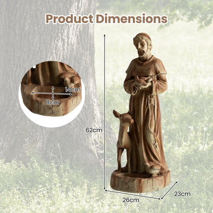 62cm St. Francis Statue with Bird Feeder Saint Francis of Assisi Garden Decoration-Brown