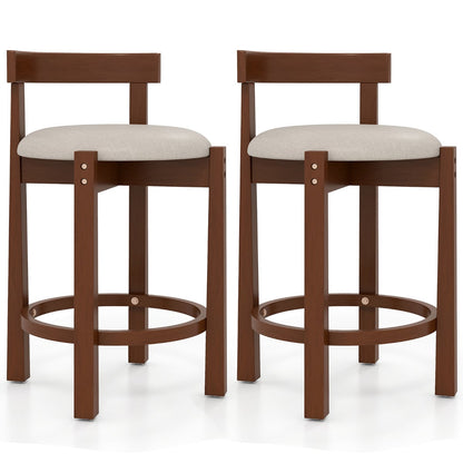 62cm Counter Height Bar Stools Set of 2 with Backrests and Footrests-Beige