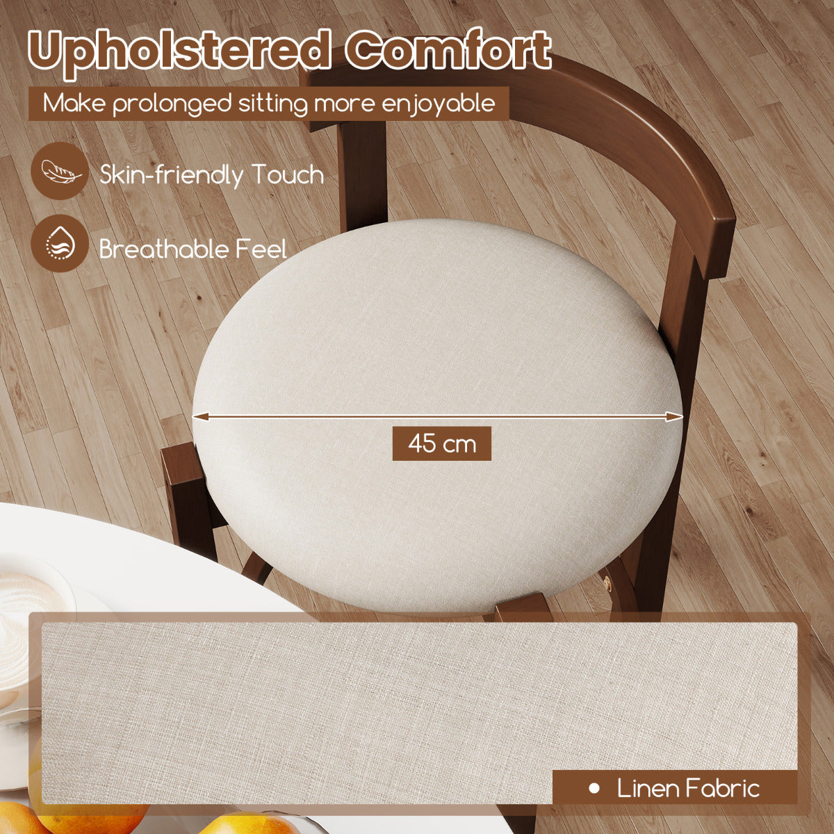 62cm Counter Height Bar Stools Set of 2 with Backrests and Footrests-Beige
