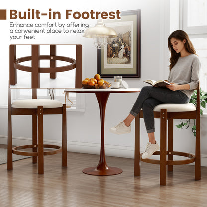 62cm Counter Height Bar Stools Set of 2 with Backrests and Footrests-Beige