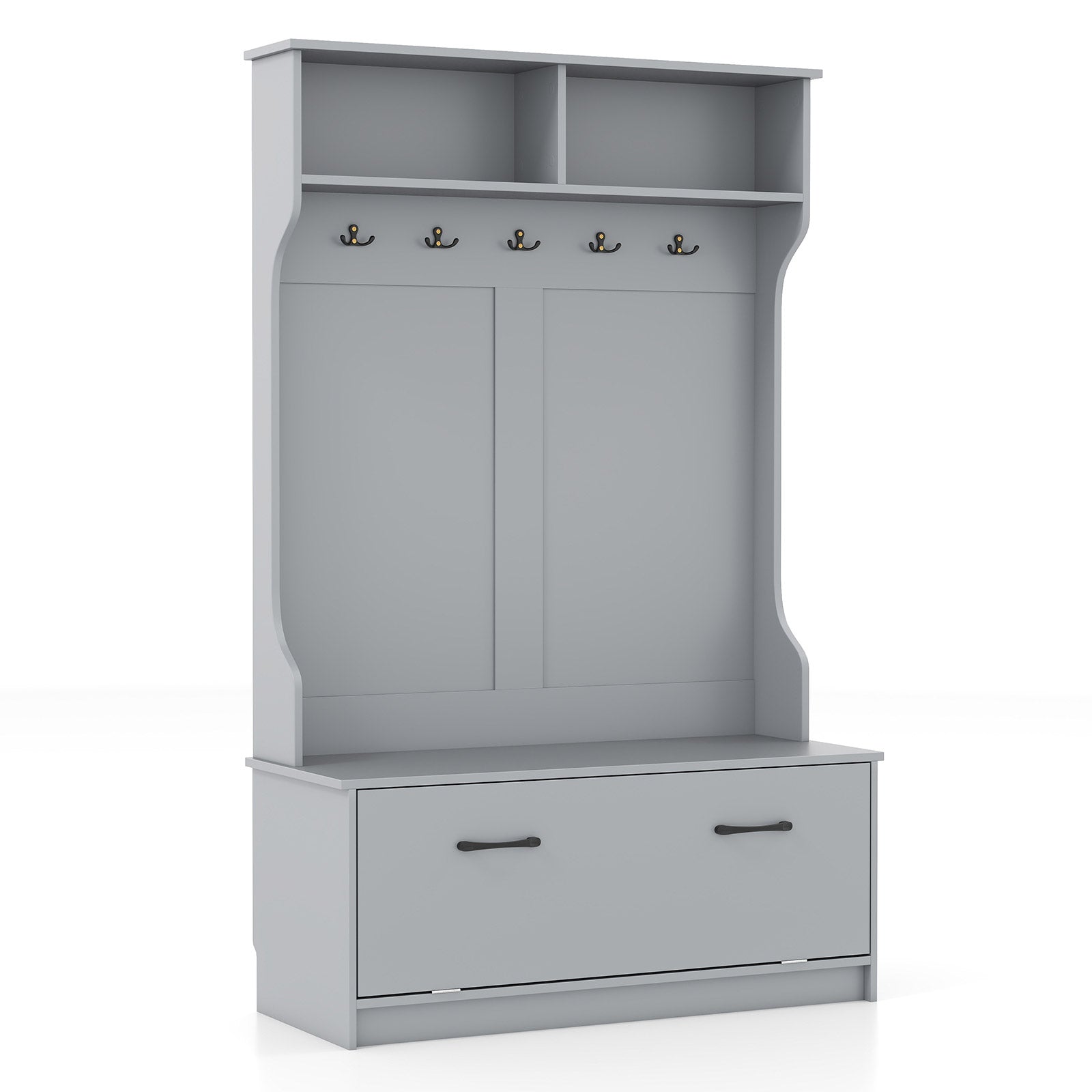 63 Inches Hall Tree with Coat Rack and Storage Bench-Grey