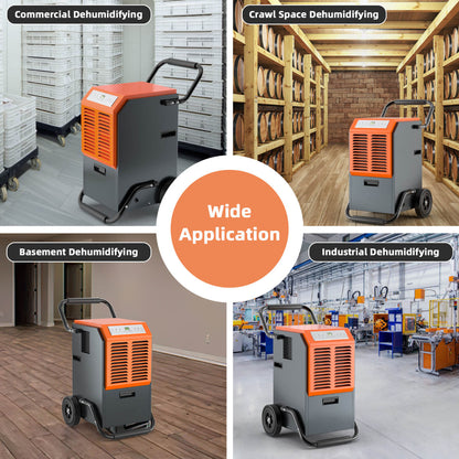 63L Efficient Commercial Dehumidifier with 264.86 CFM air flow 24H Timer and Auto Defrost