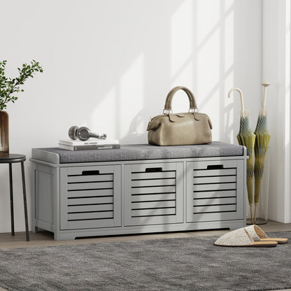 HOMCOM 3-Drawer Shoe Storage Bench - Grey