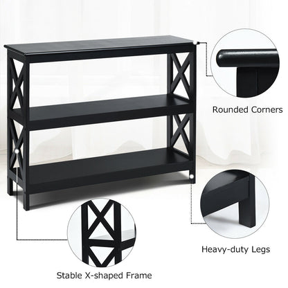 Industrial 3-Tier Console Table with Storage Shelf-Black