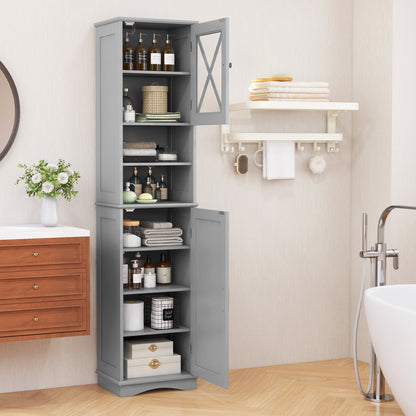 67 Inch Floor Storage Bathroom Cabinet with 5 Adjustable Shelves-Grey