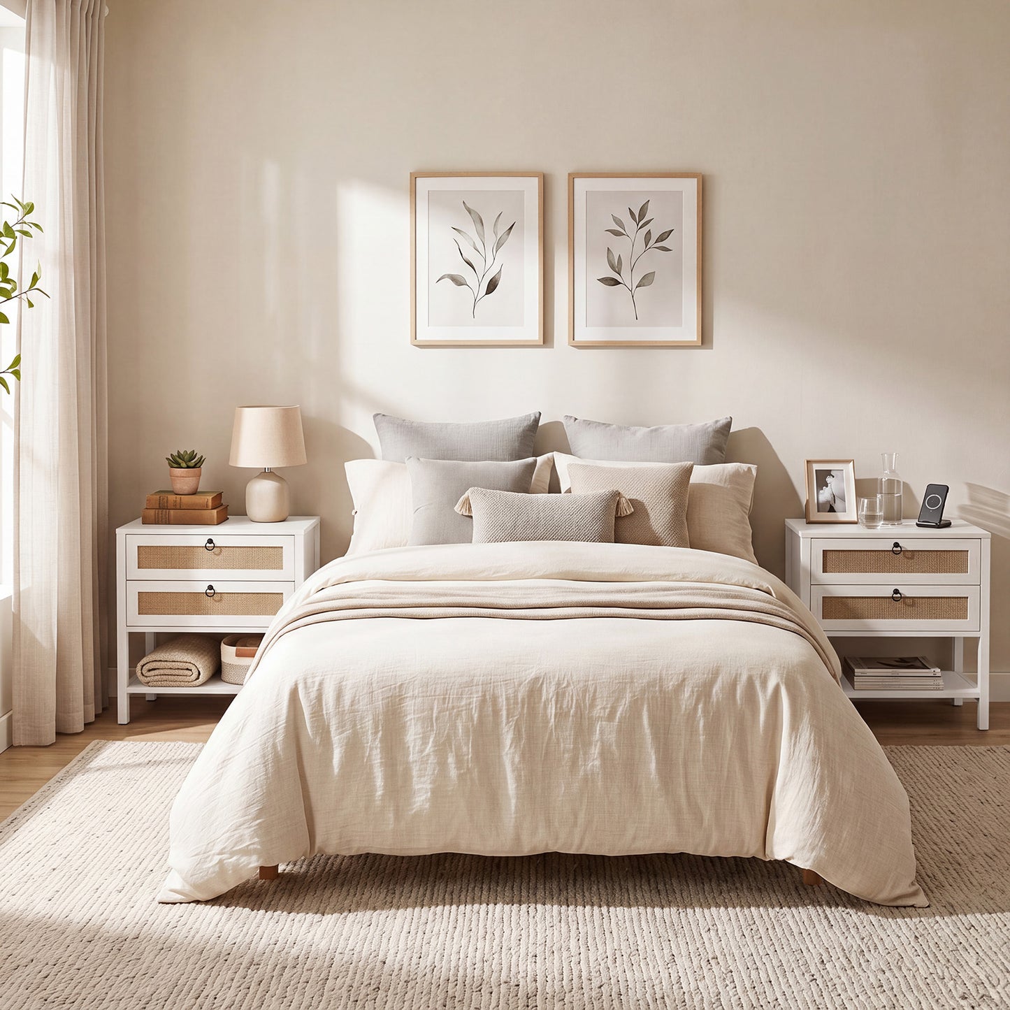68 cm Wide Boho Rattan Nightstand with 2 Drawers and Open Storage Shelf-White