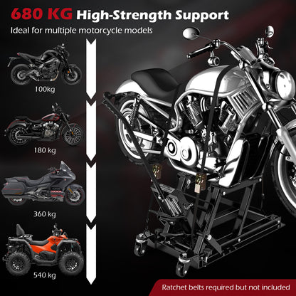 680 kg Motorcycle Hydraulic Lift with 3-Level Height Adjustable Platform-Black
