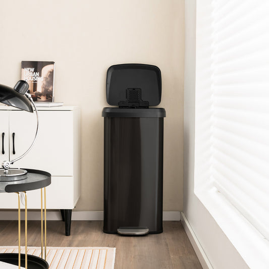 68L Step Trash Can with Soft Close Lid and Deodorizer Compartment-Black