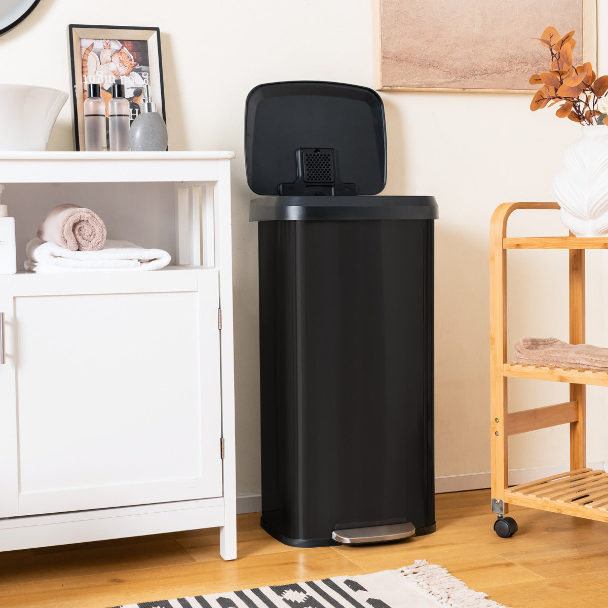 68L Step Trash Can with Soft Close Lid and Deodorizer Compartment-Black