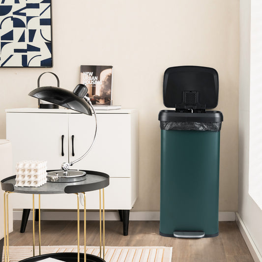 68L Step Trash Can with Soft Close Lid and Deodorizer Compartment-Dark Green