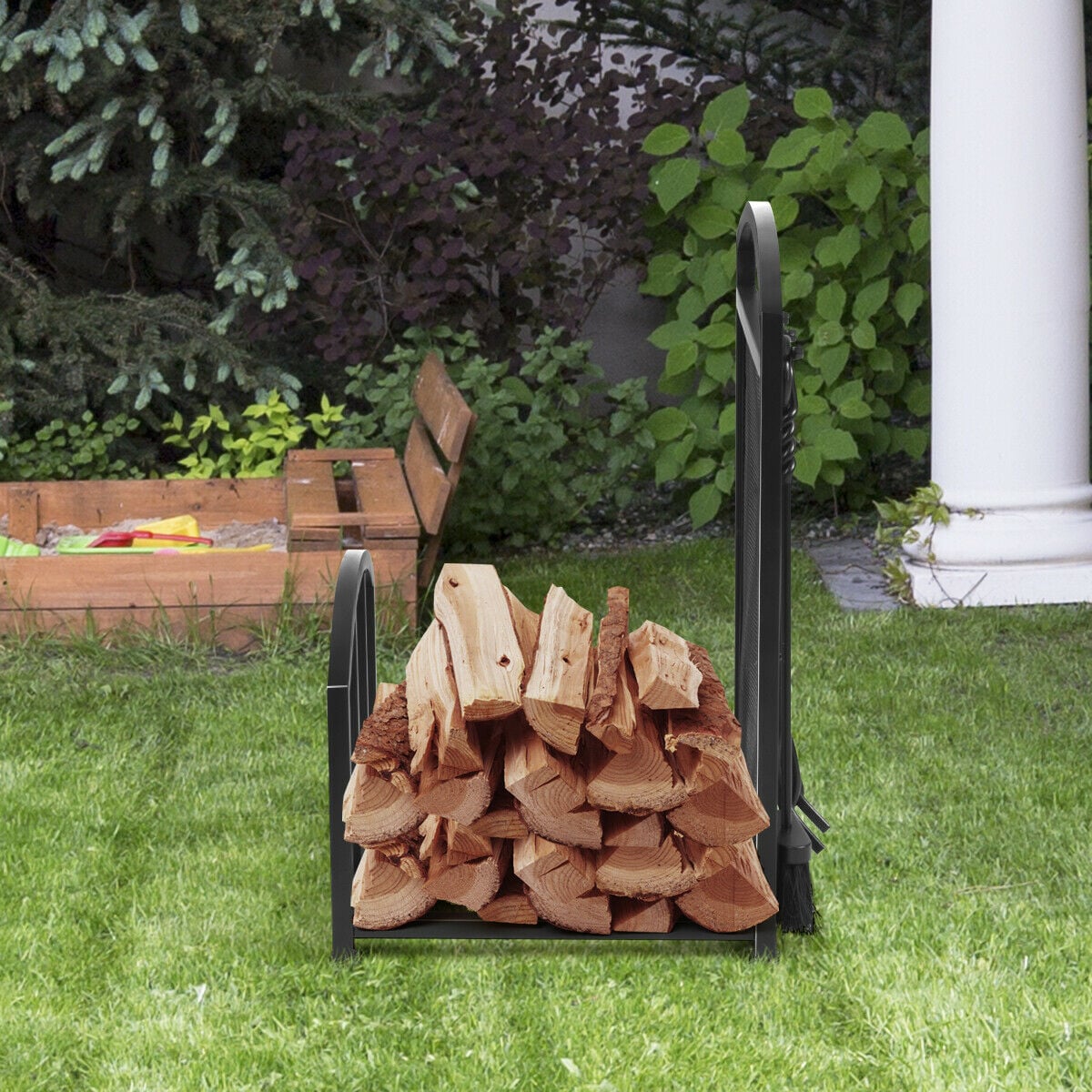 Firewood Rack with 4 Tools Fireplace Log Storage Holder Set