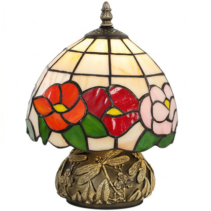 HOMCOM Handcrafted Classic Stained Glass Bedside Lamp, Tiffany-Style Table Lamp with Sculpted Dragonfly Base, Multi-Coloured