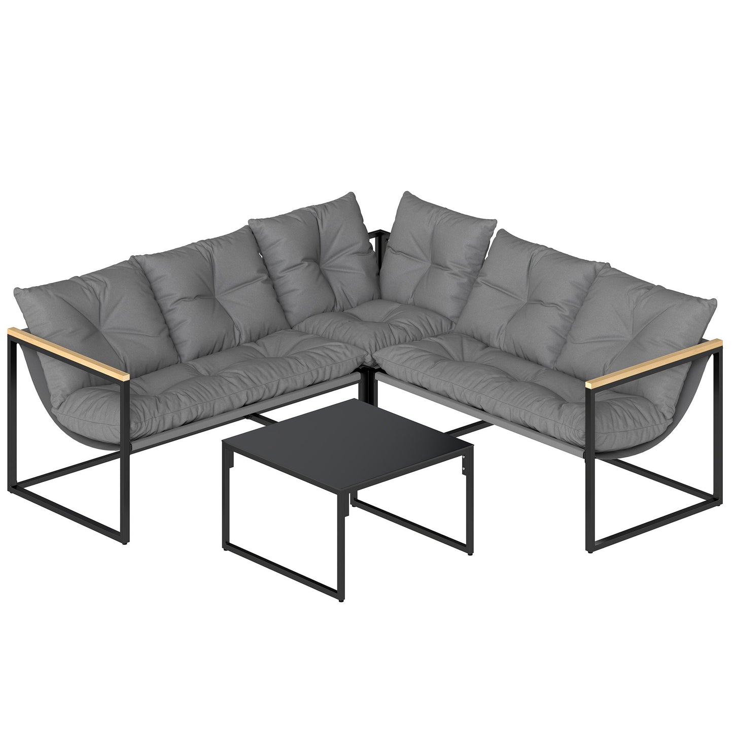 Outsunny 4 Piece Garden Furniture Set with Thick Cushions and Coffee Table, Patio Conversation Set for Porch, Balcony, Deck, Grey