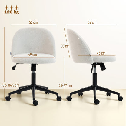 HOMCOM Teddy Fleece Office Chair with Wheels - Cream White
