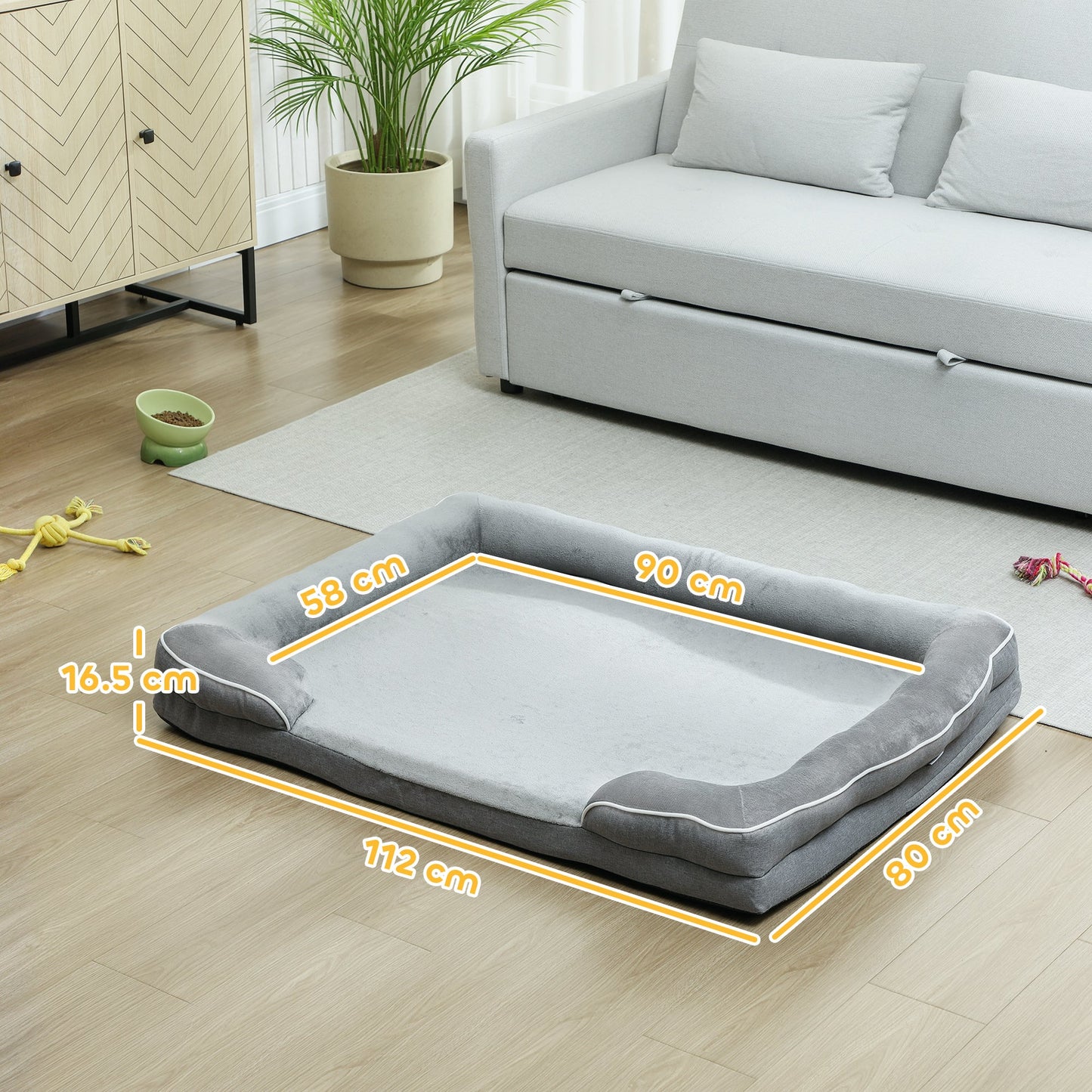PawHut Dog Sofa Bed, Washable Pet Bed with Removable Cover and Non-Slip Bottom for Small, Medium and Large Dogs, Grey