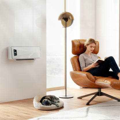 HOMCOM 2000W Ceramic Electric Heater with Fan, Adjustable Thermostat, Wall Mounted - White