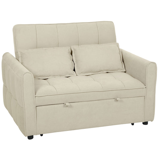 HOMCOM 2 Seater Sofa Bed, 3-in-1 Convertible Sleeper Sofa with Click-clack Adjustable Backrest and 2 Pillows, Light Brown