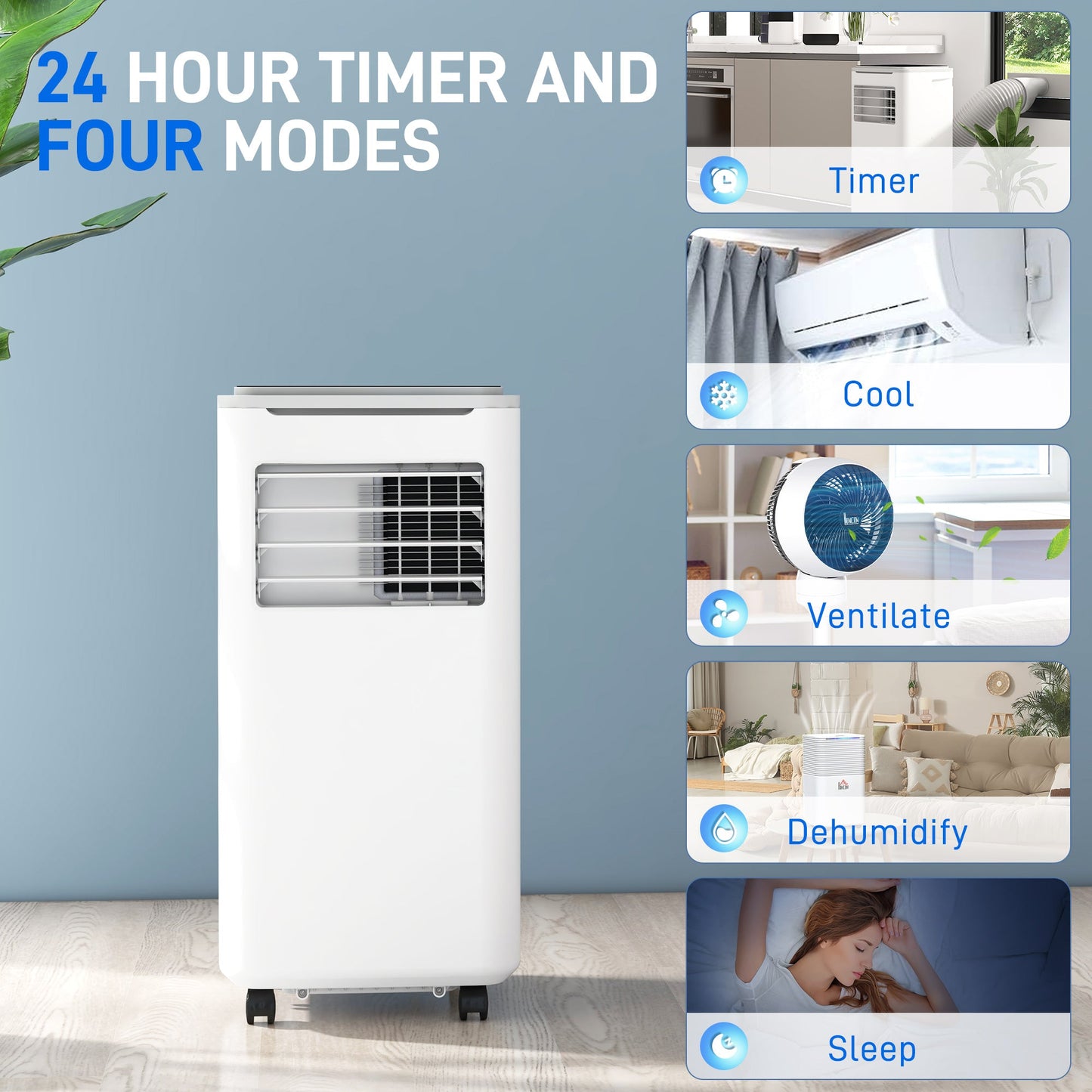 HOMCOM 9000 BTU Portable Air Conditioner, Smart Home WiFi Compatible, 4 in 1 Air Conditioning Unit, Dehumidifier, Fan with Remote, 24H Timer, Window Venting Kit, 20mÂ², R290, A Energy Efficiency