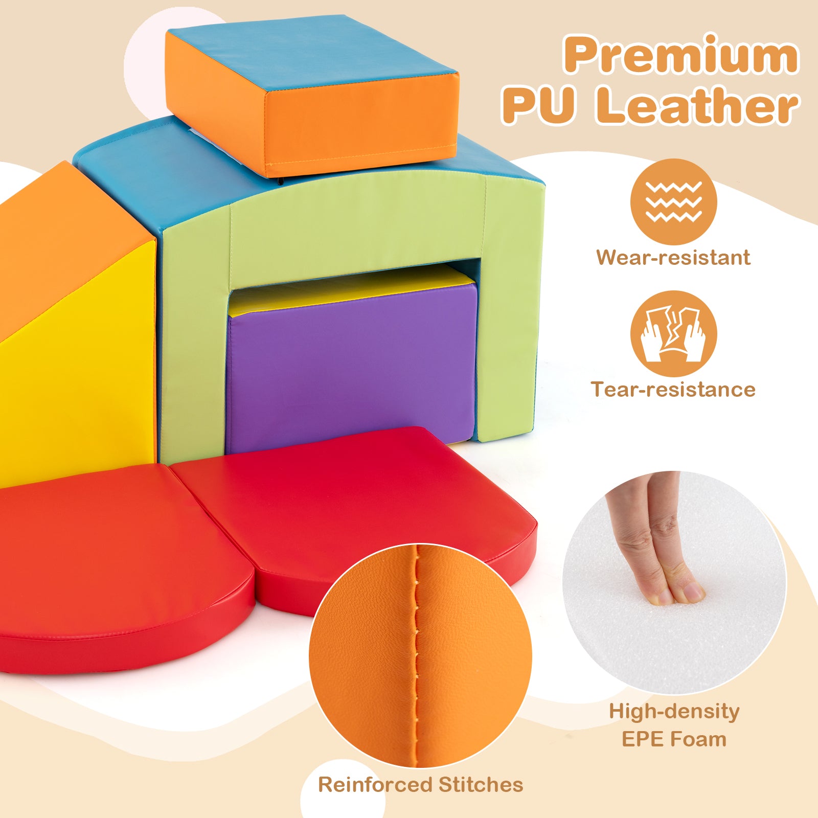 6 Pieces Foam Climbing Blocks Soft Play Climbing for Toddlers with Tunnel-Multicolor