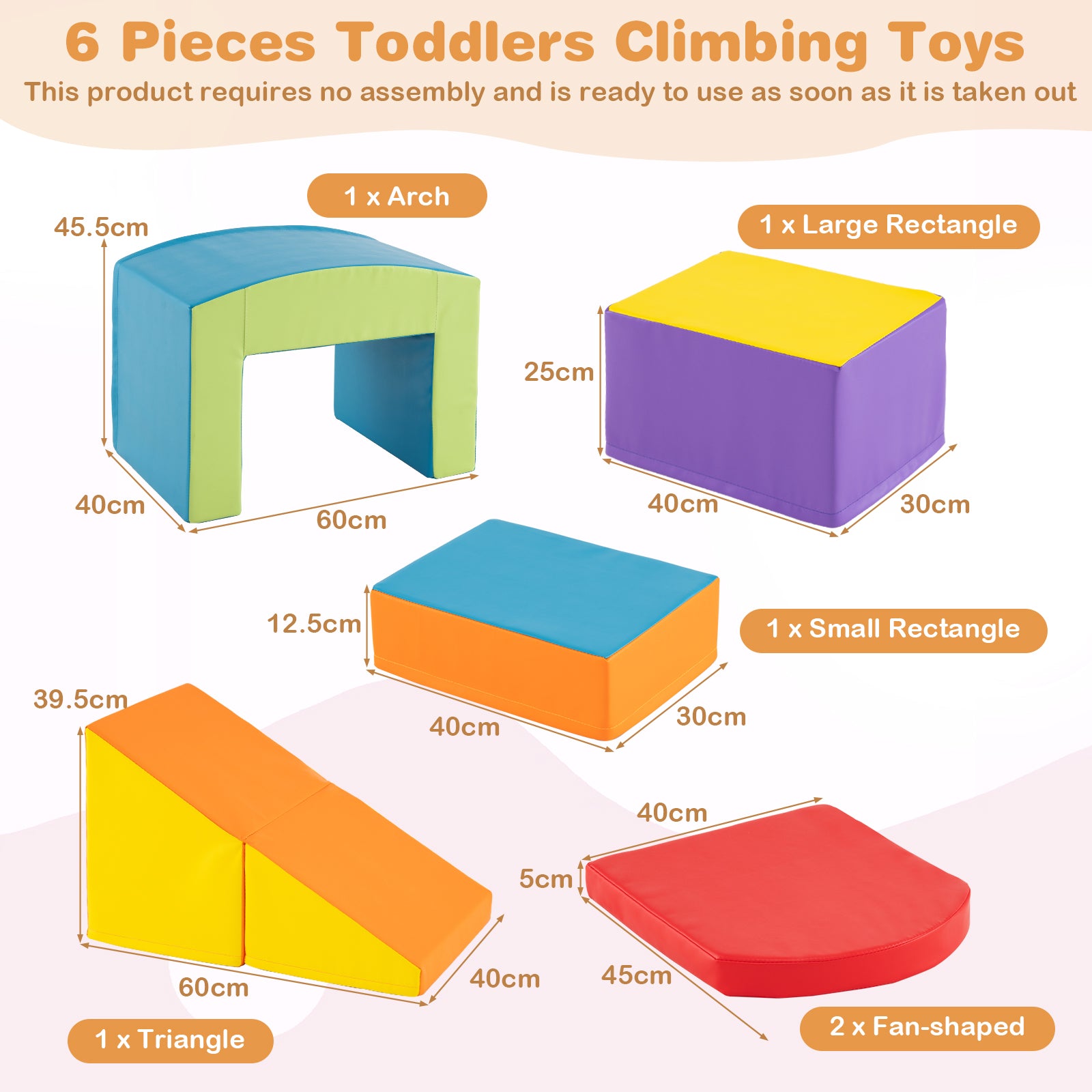 6 Pieces Foam Climbing Blocks Soft Play Climbing for Toddlers with Tunnel-Multicolor