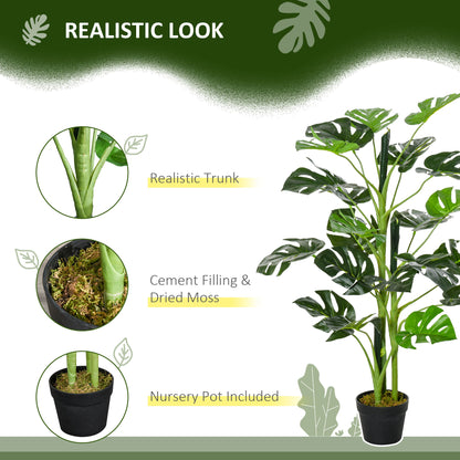 Outsunny 100cm/3.3FT Artificial Monstera Tree Decorative Cheese Plant 21 Leaves with Nursery Pot, Fake Tropical Palm Tree for Indoor Outdoor DÃ©cor, Set of 2