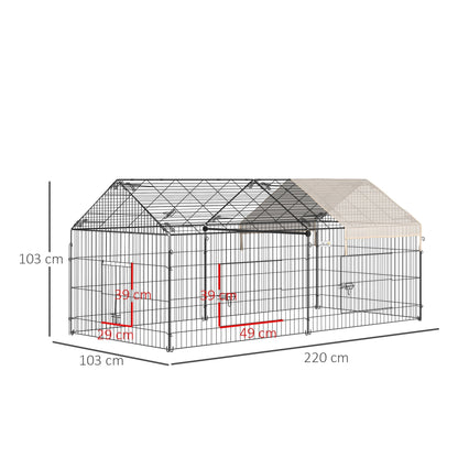 PawHut Metal Rabbit Run Playpen, Guinea Pig Cage, 220 x 103 x 103cm, Beige