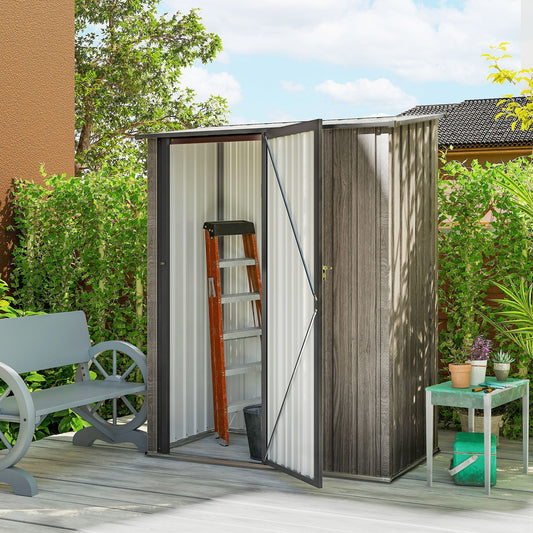 Outsunny 5x3 Garden Shed with Sloped Roof, Lockable Door for Tools and Equipment Storage, Light Grey