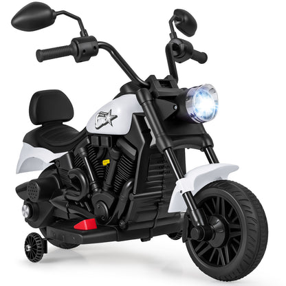 6V Kids Electric Motorbike with Detachable Training Wheels and Music-White