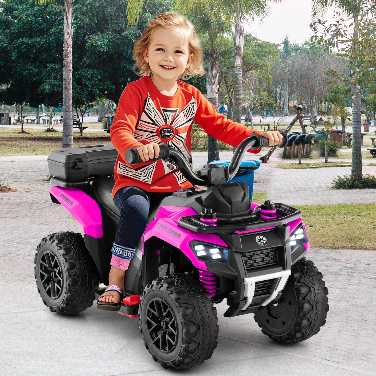 6V Kids Electric Quad Bike with Spray Function and Storage Box-Pink
