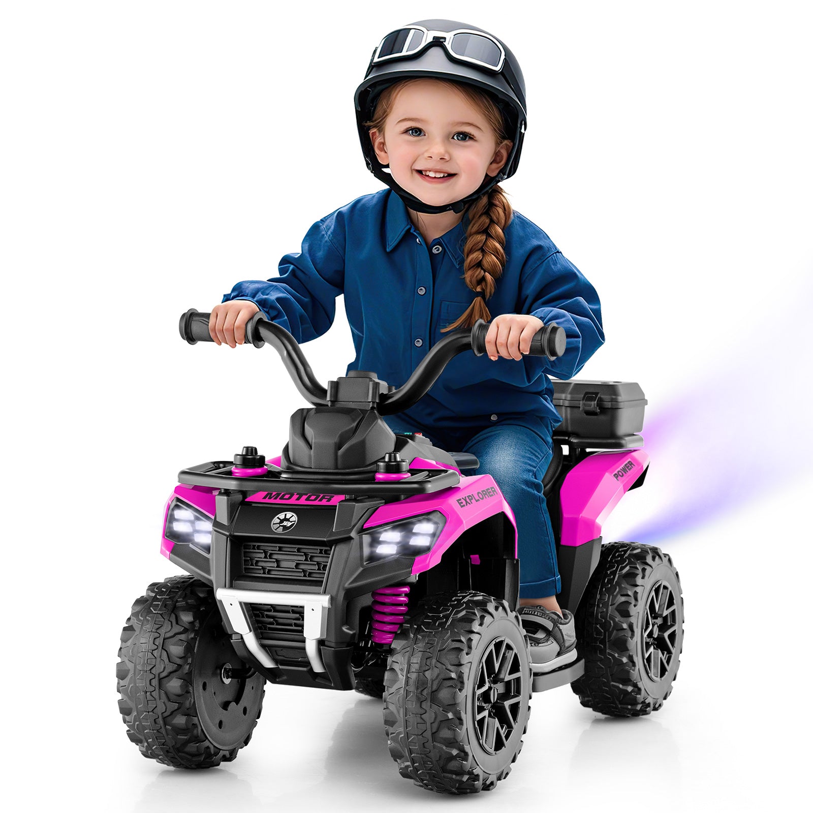 6V Kids Electric Quad Bike with Spray Function and Storage Box-Pink