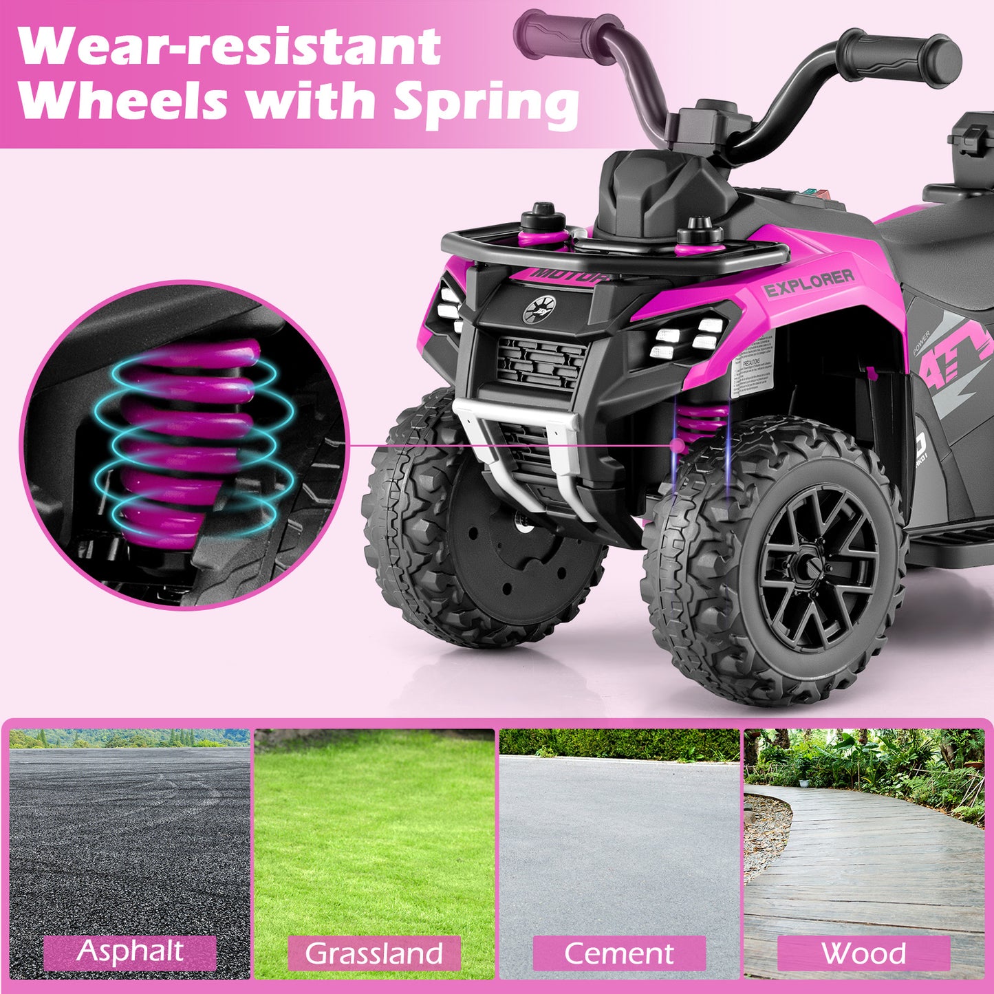 6V Kids Electric Quad Bike with Spray Function and Storage Box-Pink