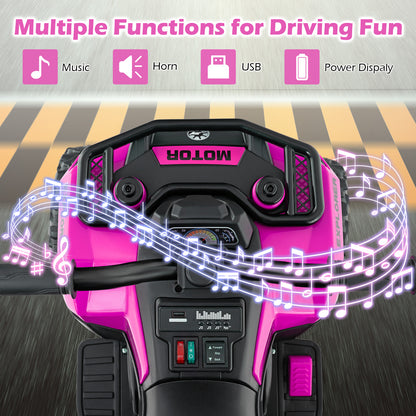 6V Kids Electric Quad Bike with Spray Function and Storage Box-Pink