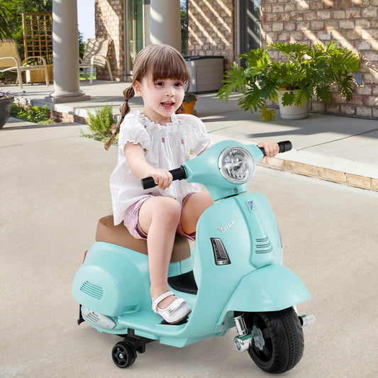 6V Kids Ride on Motorcycle Vespa Licensed with Lights and Horn Sound-Green