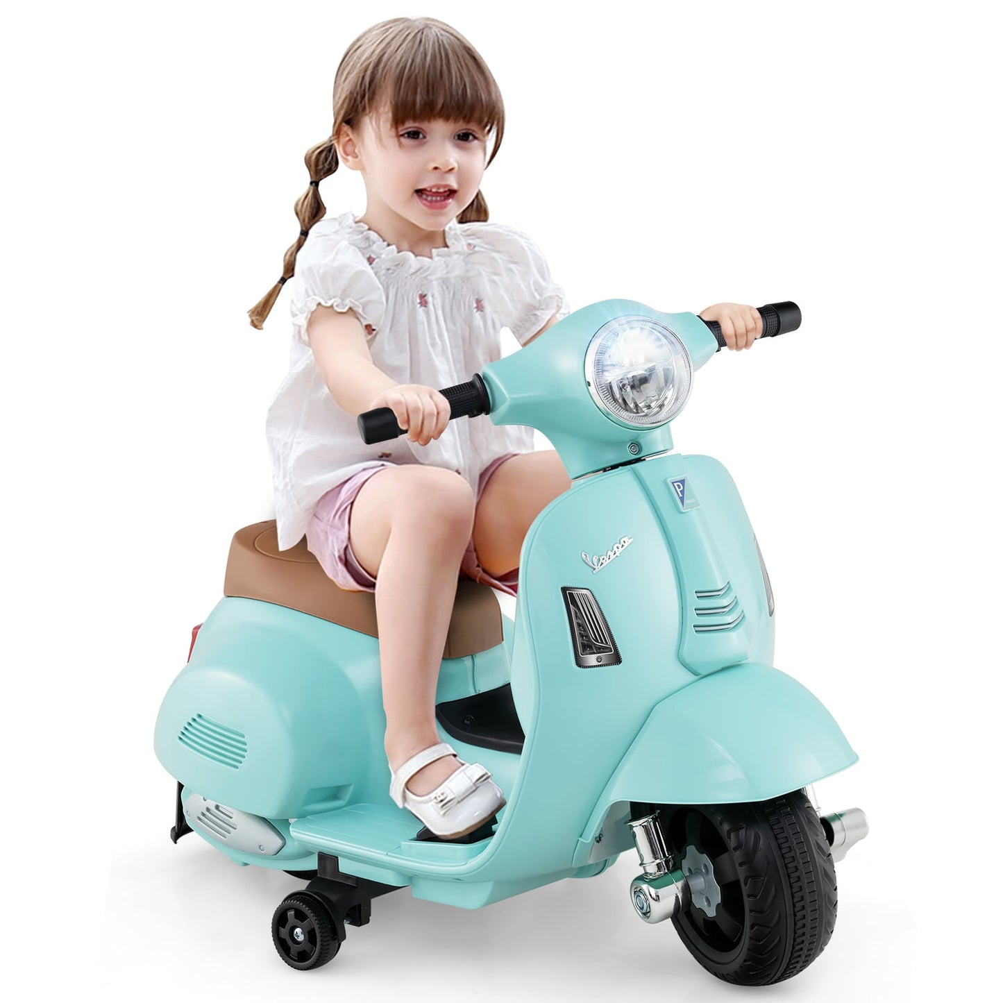 6V Kids Ride on Motorcycle Vespa Licensed with Lights and Horn Sound-Green