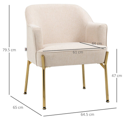 HOMCOM Fabric Accent Chair, Modern Armchair with Metal Legs for Living Room, Bedroom, Home Office, Cream