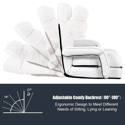 Adjustable Folding Floor Lazy Chair with Pillow-White