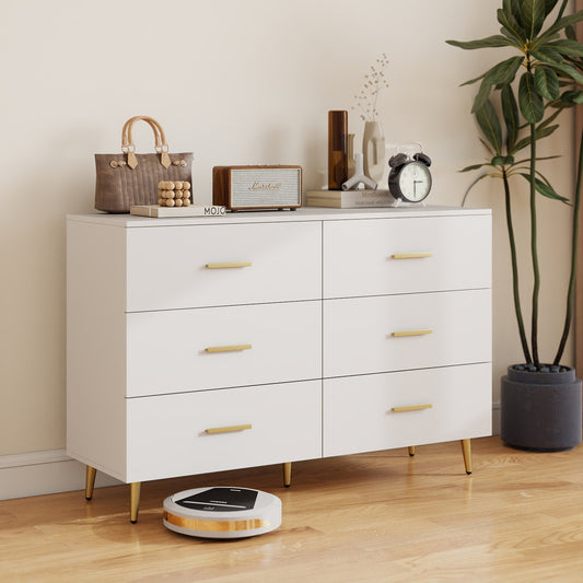 6 Drawer Dresser with Anti-Toppling Device for Living Room-White