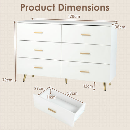 6 Drawer Dresser with Anti-Toppling Device for Living Room-White
