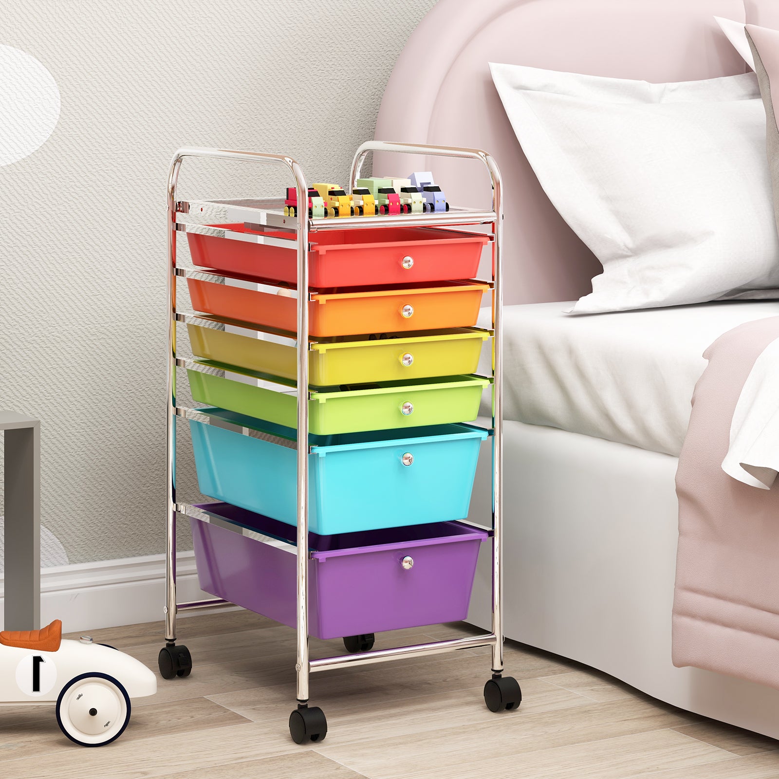 6 Drawers Storage Trolley with 4 Wheels for Makeup Beauty Salon-Multicolor