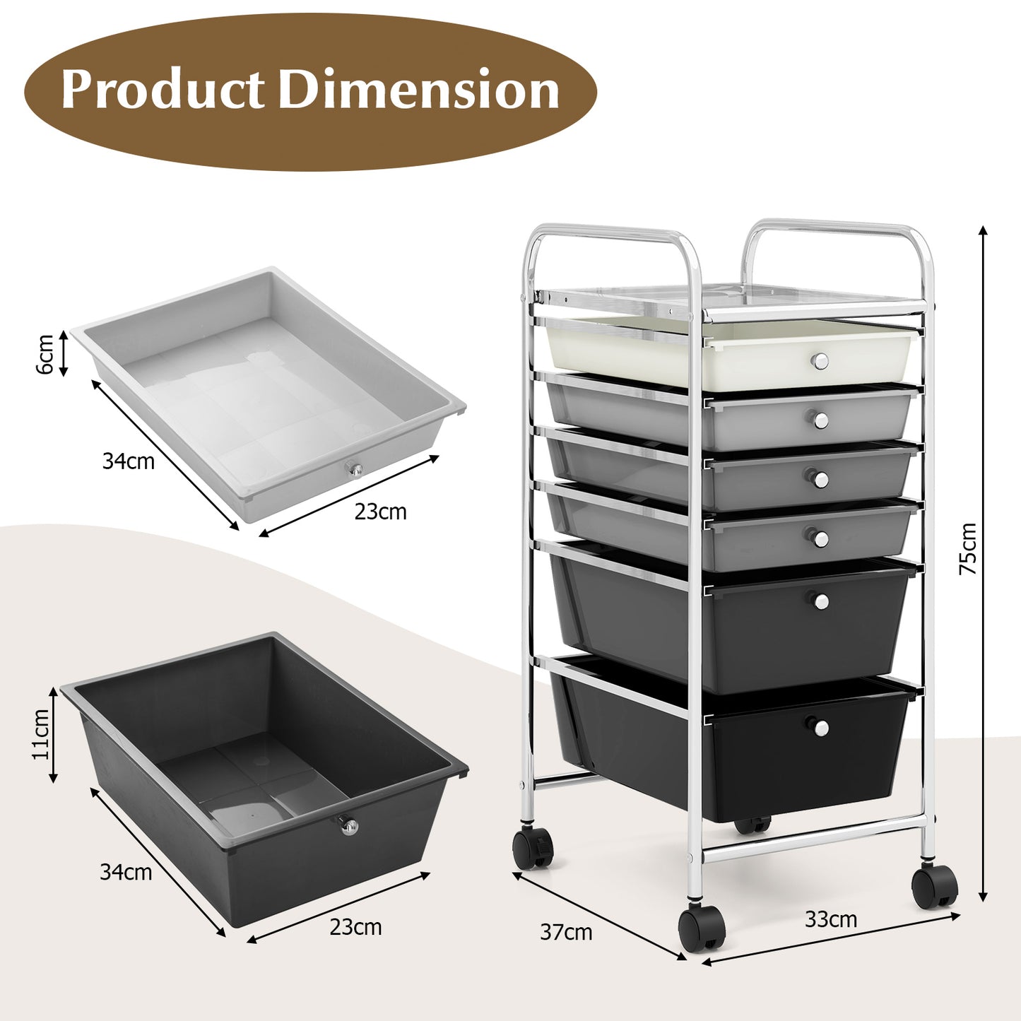 6 Drawers Storage Trolley with 4 Wheels for Makeup Beauty Salon-Black
