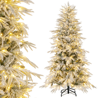 6 FT Artificial Christmas Tree Flocked Xmas Tree with 250 Warm White LED Lights and Folding Metal Stand-S