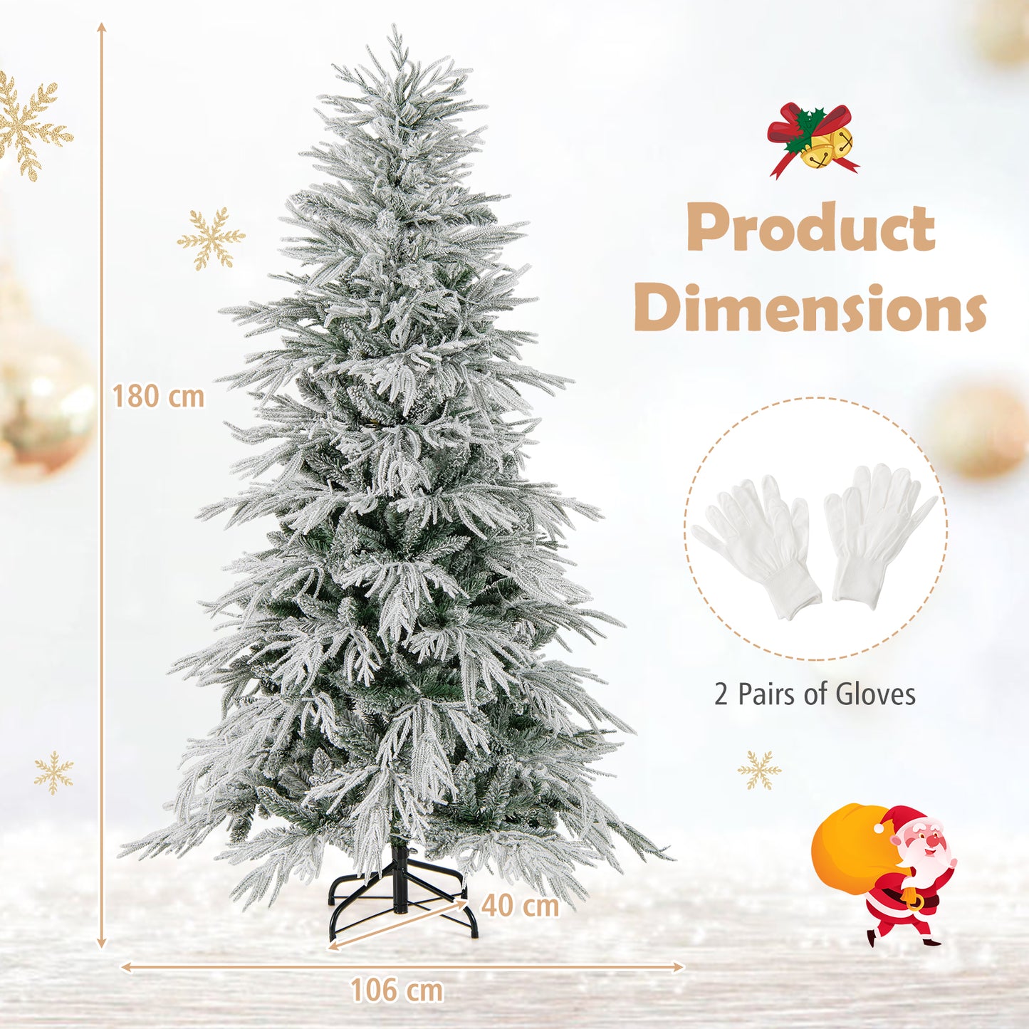 6 FT Artificial Christmas Tree Flocked Xmas Tree with 250 Warm White LED Lights and Folding Metal Stand-S