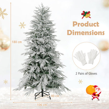 6 FT Artificial Christmas Tree Flocked Xmas Tree with 250 Warm White LED Lights and Folding Metal Stand-S