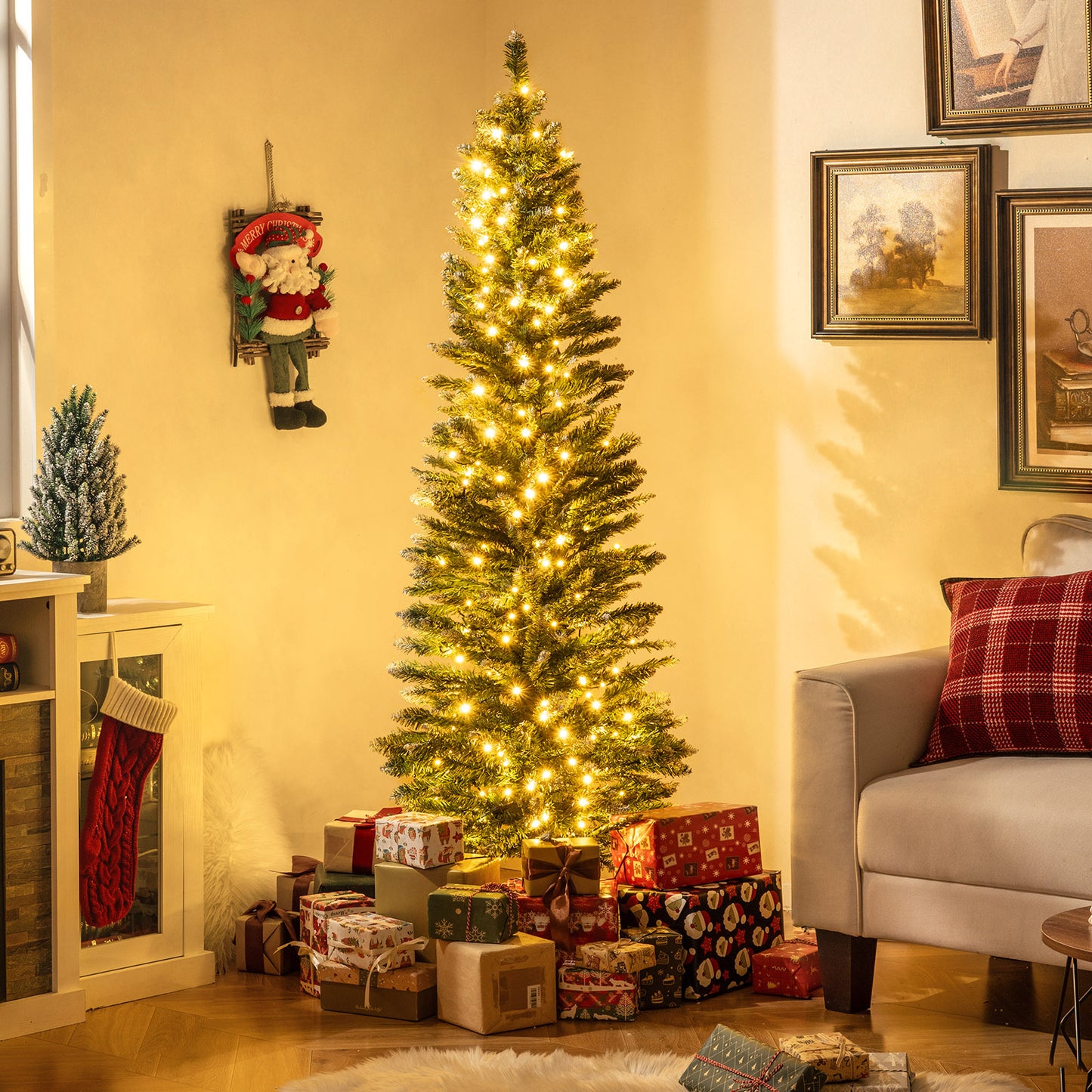 5/6 FT Artificial Christmas Tree Pre-lit Xmas Tree with 150/250 Multi-color and Warm White Switchable LED Lights-6FT