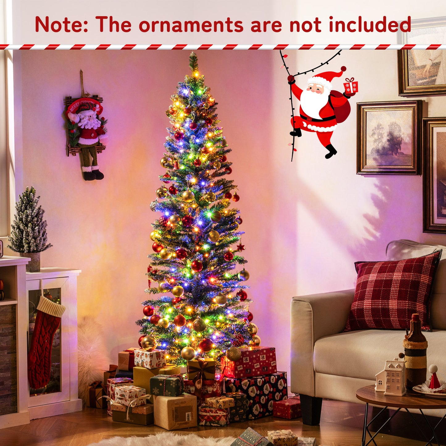 5/6 FT Artificial Christmas Tree Pre-lit Xmas Tree with 150/250 Multi-color and Warm White Switchable LED Lights-6FT