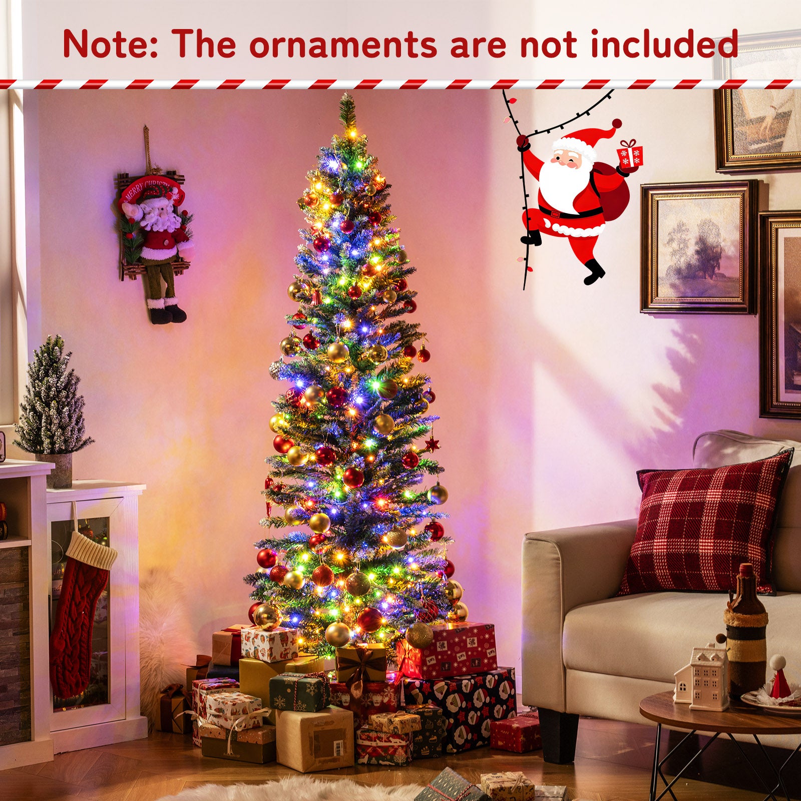 5/6 FT Artificial Christmas Tree Pre-lit Xmas Tree with 150/250 Multi-color and Warm White Switchable LED Lights-6FT