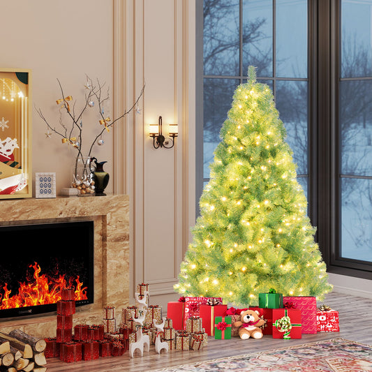 6 FT Artificial Xmas Tree with 688 Branch Tips and 250 Warm White LED Lights-Green