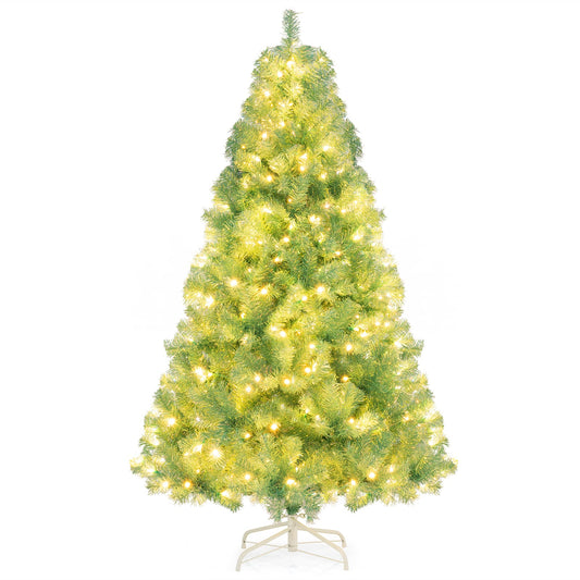 6 FT Artificial Xmas Tree with 688 Branch Tips and 250 Warm White LED Lights-Green